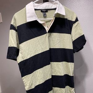 Forever 21 Mens Green and Black Striped Shirt Sz M  W/ Buttons Fast Shipping